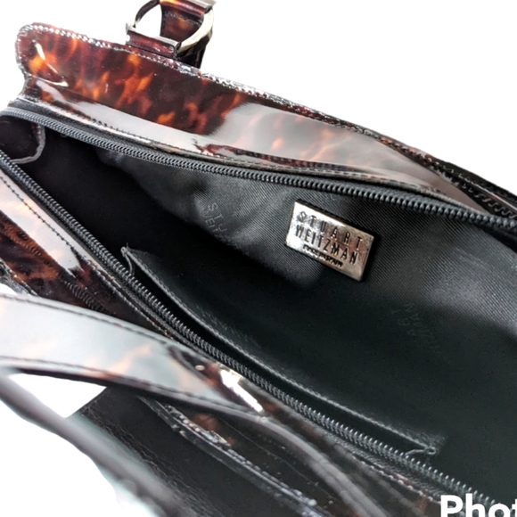 Stuart Weitzman Tortoise Brown Black Patent Leather Shoulder Bag A01 - Picture 6 of 14